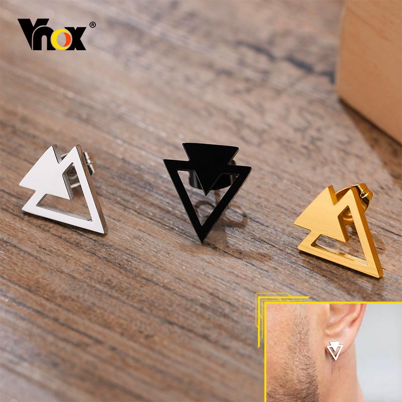 Vnox Cool Punk Triangle Stud Earrings for Men Jewelry, Anti Allergy Stainless Steel Geometric Ear Clip Accessory,1 Piece/ Pair