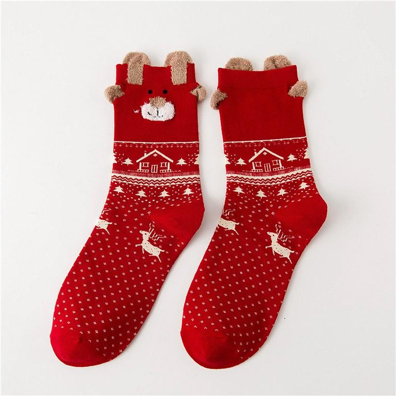 3/6 Pairs Christmas Socks Moisture Wicking Women Multi-Color Deer Stockings Cute Christmas Stockings Cartoon Design