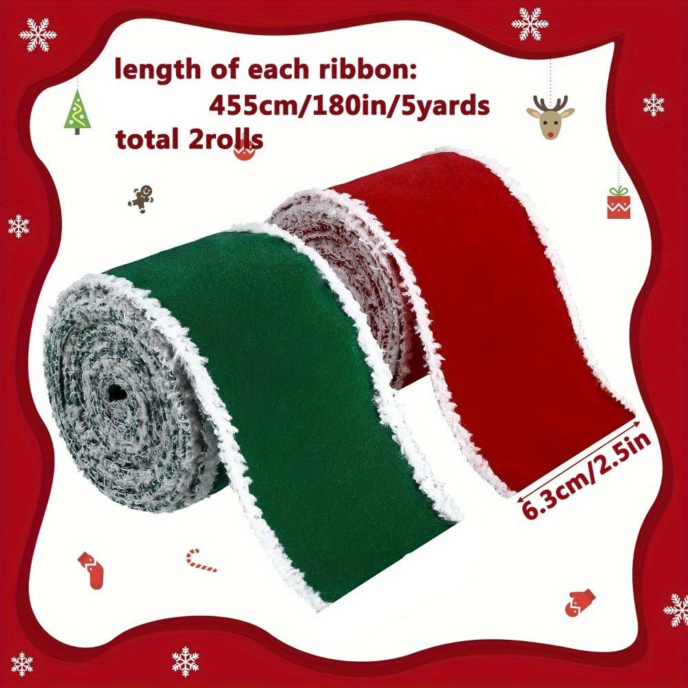 2rolls Classic Velvet Christmas Ribbons Set Craft Ribbon with Wired Edges Red & Green Ideal for DIY Crafts Holiday Decorations 2.5in 5yards Each