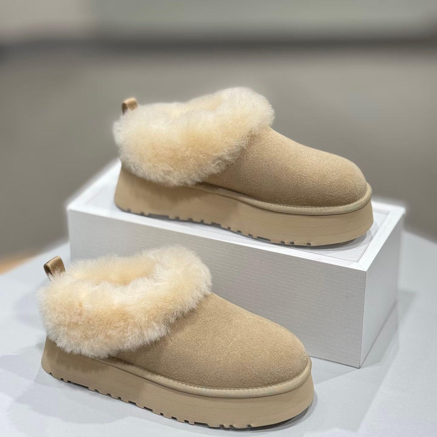 

New versatile small thick-soled heightening snow boots women s retro comfortable soft-soled plush thickened fluffy shoes short boots 40 абрикосовий