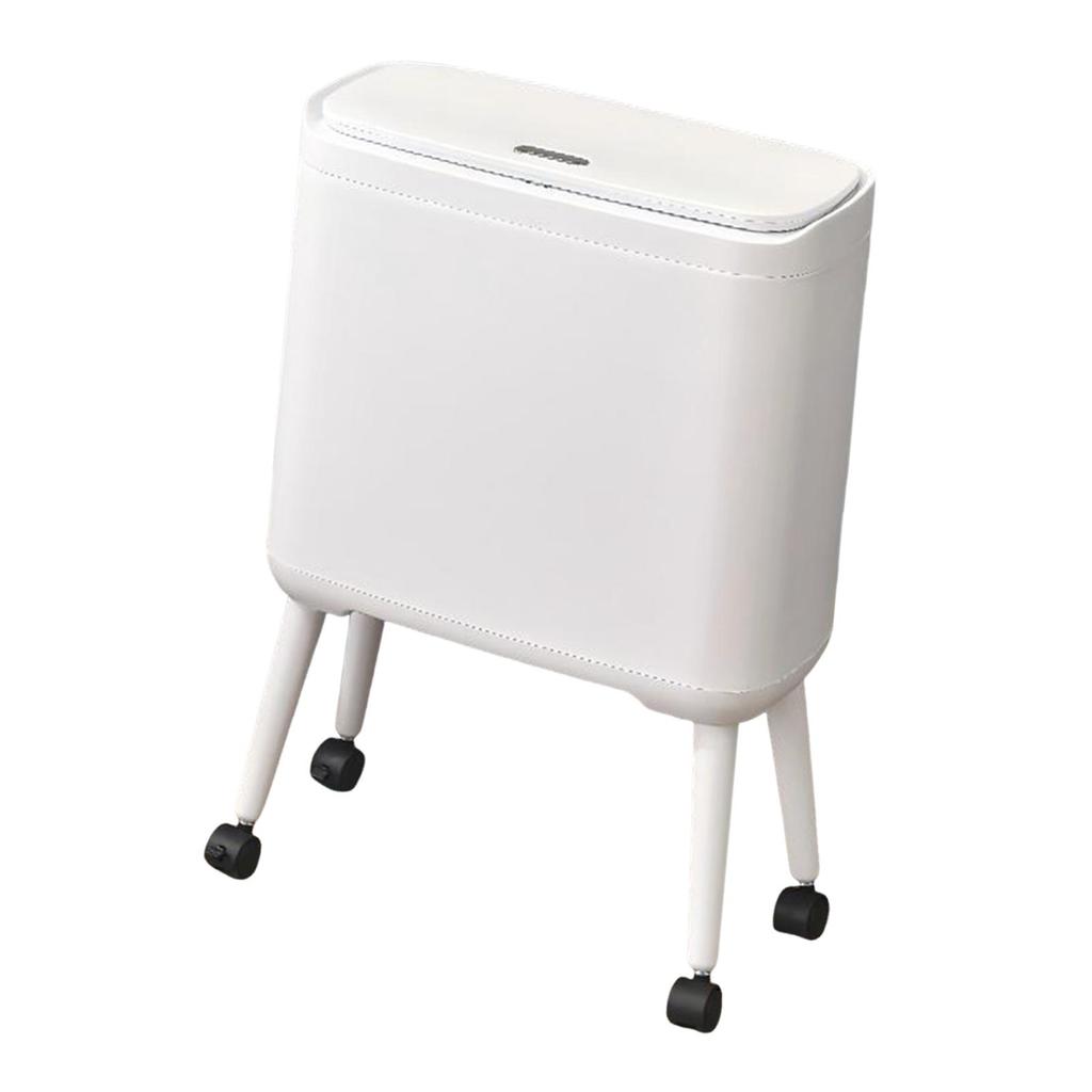 Trash Can with Wheels Brake System Wastebasket for Office Bathroom Home White