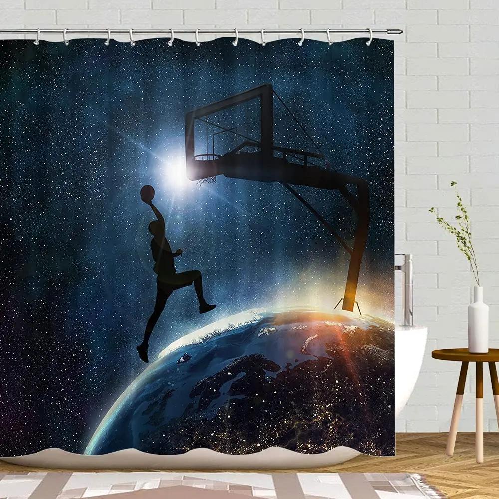 

3D Basketball Shower Curtain Sets For Boys Teens Athlete Gym Theme Sports Bathroom Curtain Polyester Waterproof Shower Curtain W60H190(CM)-1 Pcs