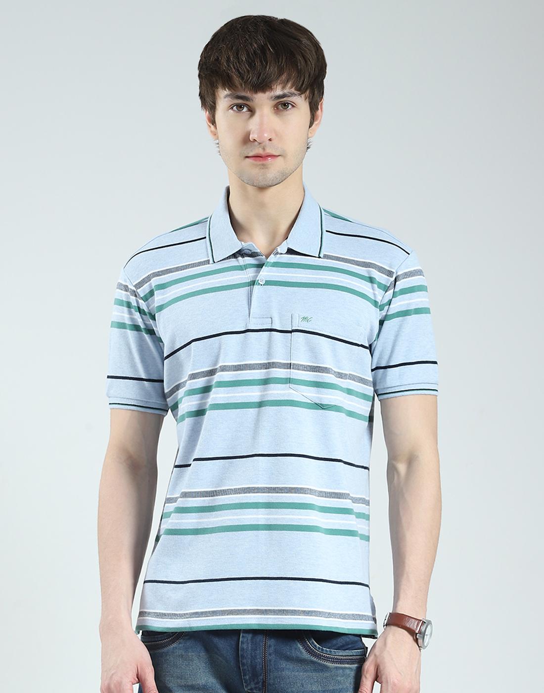 

MONTE CARLO Мужская поло-футболка с полосками, с полурукавом, стандартного кроя M синий