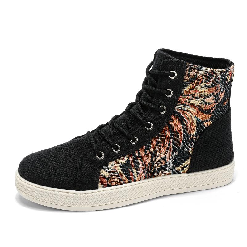 

Модные мужские туфли с высоким берцем с принтом, повседневные удобные мужские туфли для скейтбординга, черные кроссовки на платформе, мужские неформальные туфли 39