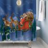 Full Night Moon Christmas Scene Shower Curtain Santa Claus Elk Deer Bathroom Partition Waterproof Hanging Curtain With Hooks