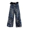 Winter 2026 High-Waisted Blue Chic Retro Embroidered Jeans - Plus Velvet Thickened Straight Leg Pants