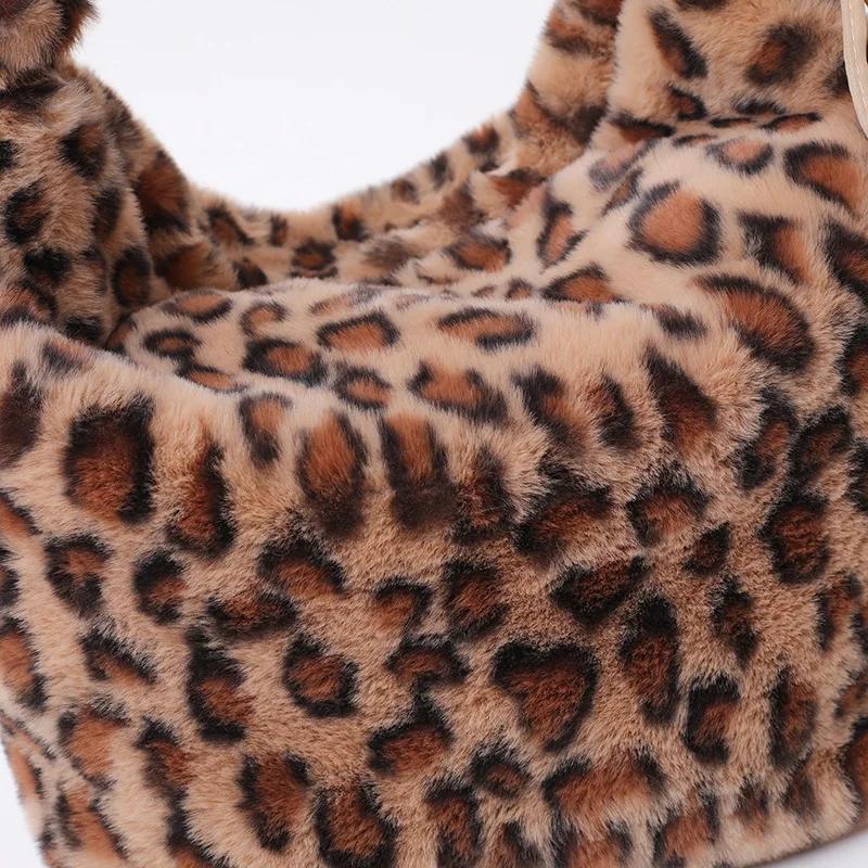 Geantă de femei cu imprimeu leopard Geantă de umăr la modă Genți de cruce pentru femei Geantă de pluș Genți de designer Poșetă și geantă