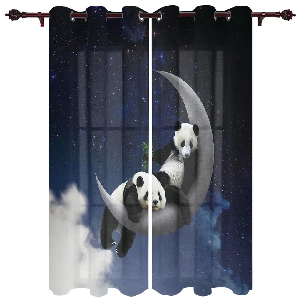 Animal Cute Panda Bamboo Window Curtains Bedroom Kitchen Decor Curtain Panel Window Curtains for Living Room