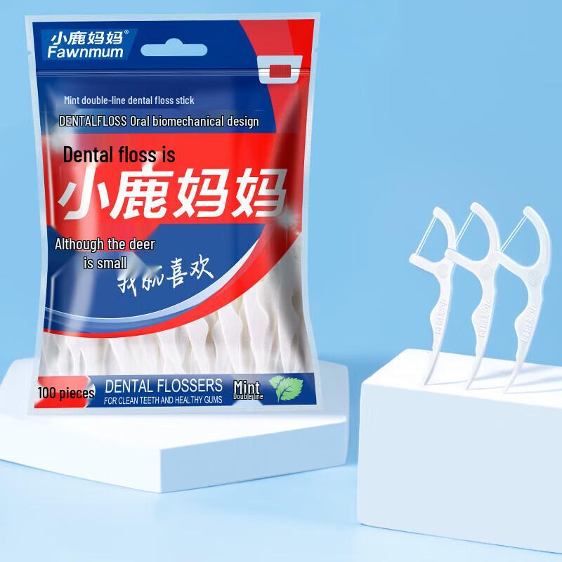 FAWNMUM Double Line Mint Floss Picks, 100 Count