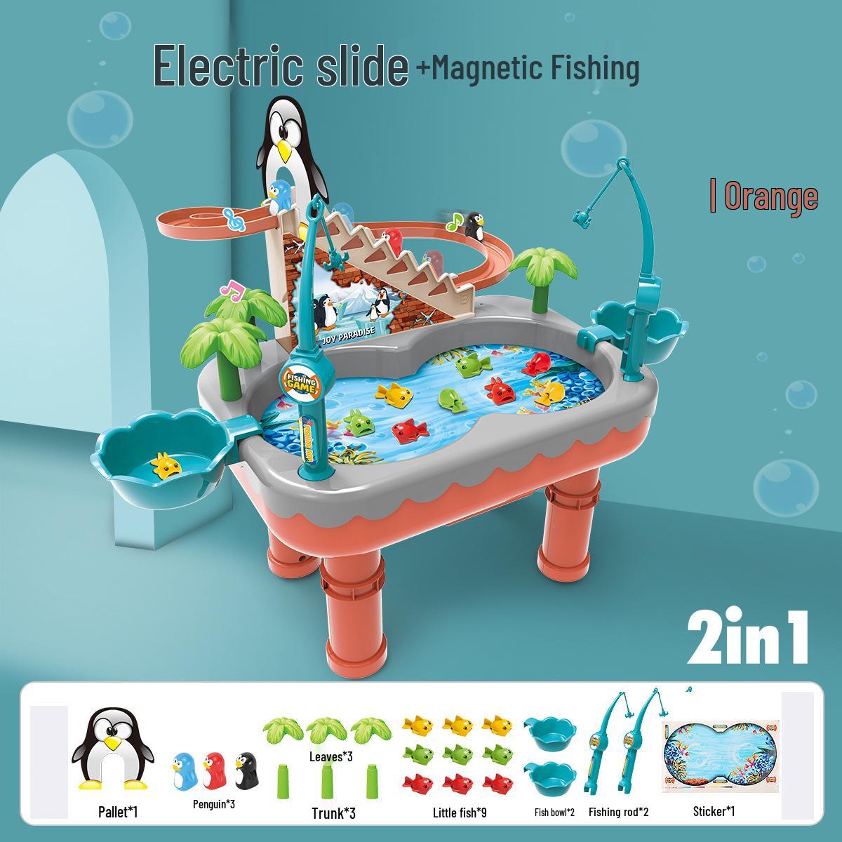 Magnetic Penguin Climbing Stairs Fishing Toy Set for Kids - Electric Slide & Pool to Enhance Fun.
