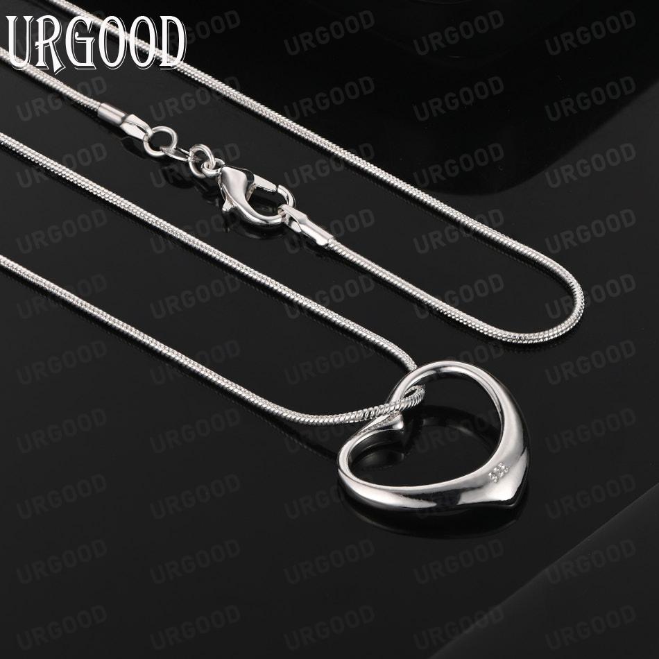 925 Sterling Silver Simple Romantic Hollow Heart Shape Pendant Necklace - Fashion Wedding Jewelry