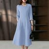 Women Casual Round Neck 3/4 Sleeve Loose Dress