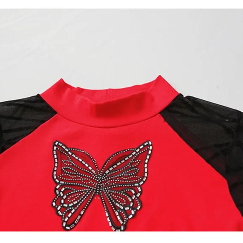 Spring Autumn Classic Butterfly Hot Diamonds T-Shirt Sexy Women Cotton Tees Fashion Streetwear Girl Tops Shirts