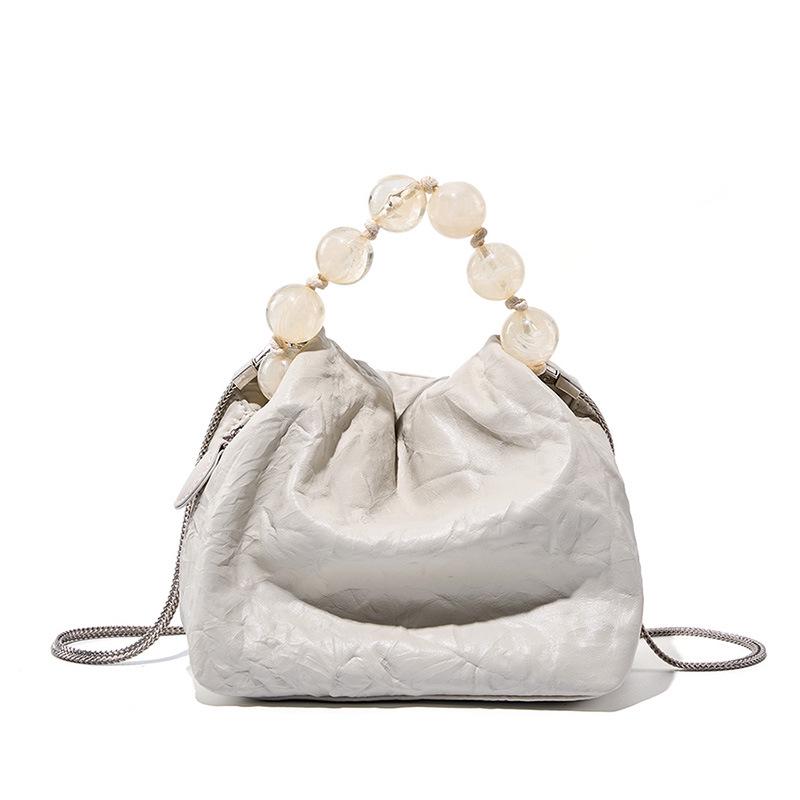 Elegante Borsa a Mano in Pelle Bovina con Perline in Stile Cinese - Motivo Unico Graffiato a Mano, Perfetta come Porta Pranzo o Pochette.