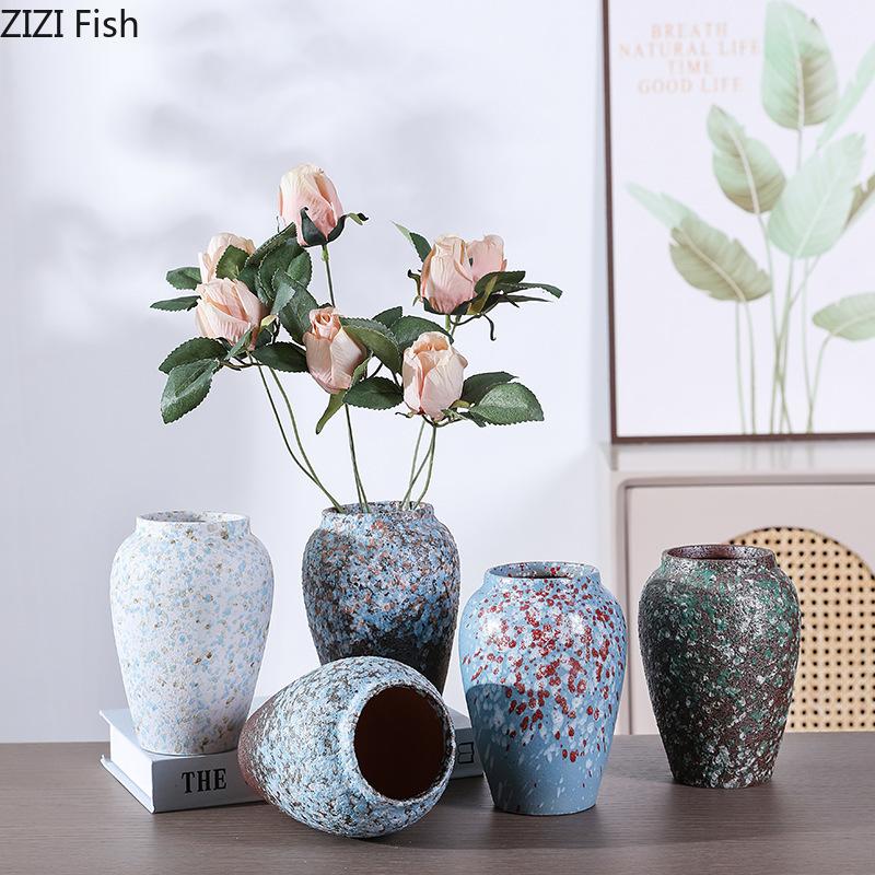 Retro Painted Ceramic Vase Classical Porcelain Plant Pots Table Decoration Flower Arrangement Floral Vases Room Aesthetic Decor