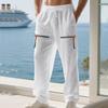Spring Summer Linen Casual Pants Men Drawstring Loose Hip Hop Beach Trousers Man Lightweight Print Straight Full Length Pants