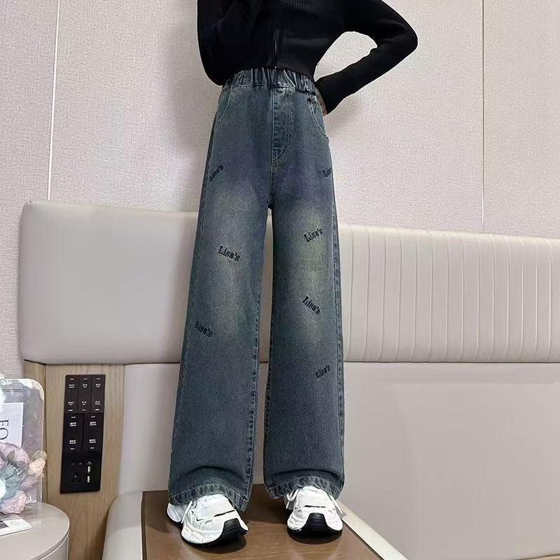 

Девичьи свободные джинсовые брюки широкие от бедра - Весенне-осенний корейский стиль для старшеклассниц 140 cm