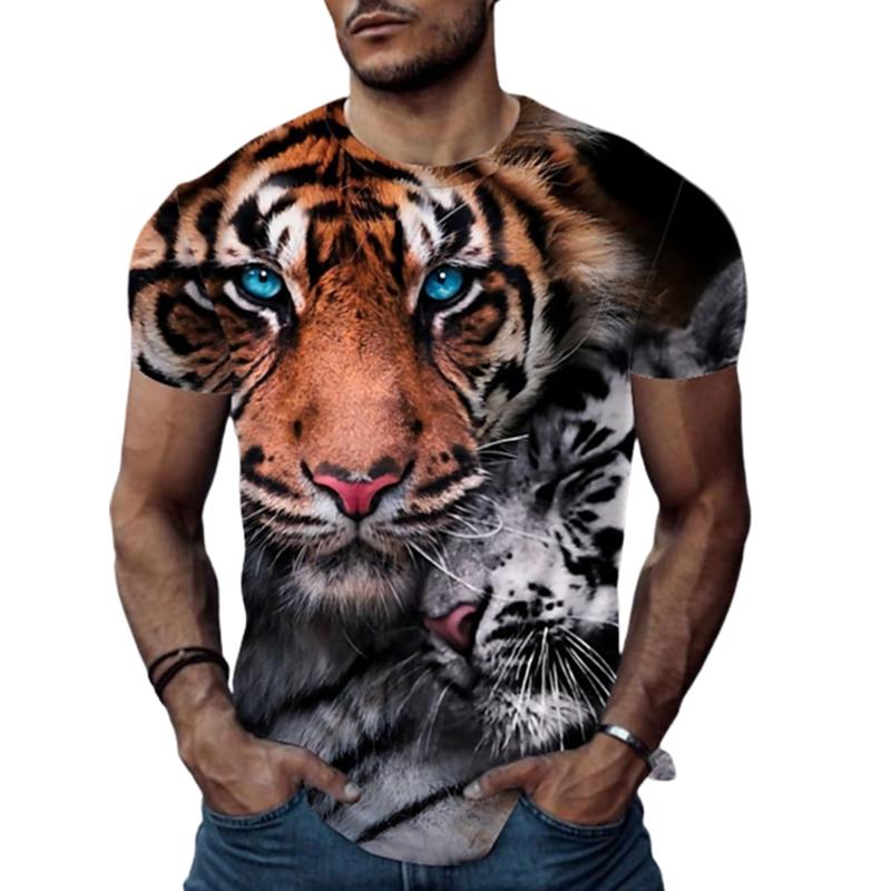 New Summer Men's Fashion T-shirt Personality Blue Crystal Lines Printed Men's T-shirt Top