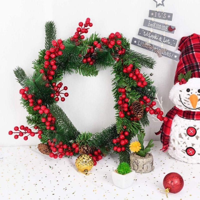 Christmas Artificial Berry Branches 14 Red Holly Berry Plants Fake Bouquet Wedding Party Christmas Tree Hanging Decoration
