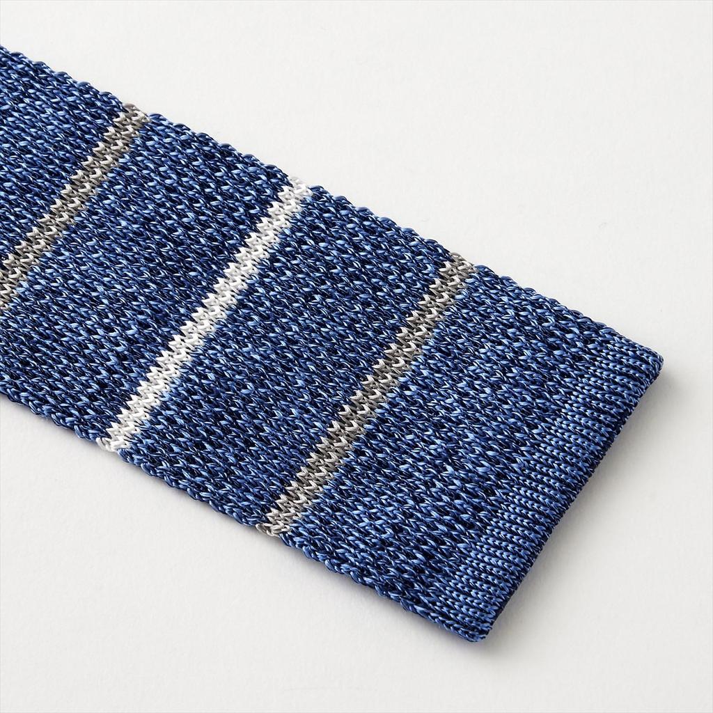 Silk Knit Striped Narrow Slim Blue [Ojie] 100% Tie, Pattern, Tie, Tie, NK-031