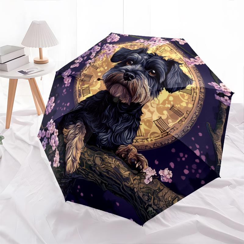 Black Schnauzer pattern, automatic folding umbrella, portable and foldable design, 8 ribs, a Christmas or birthday gift.