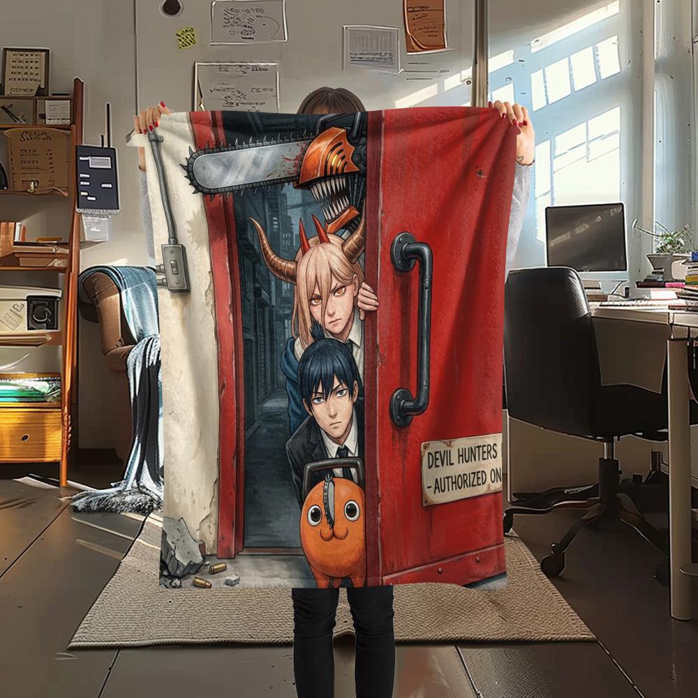 1 Stück Chainsaw Man Gemustert Flanelldecke Geeignet für Alle Jahreszeiten Für Heimdekoration Wärme Und Komfort Geschenke Feiertagsgeschenk