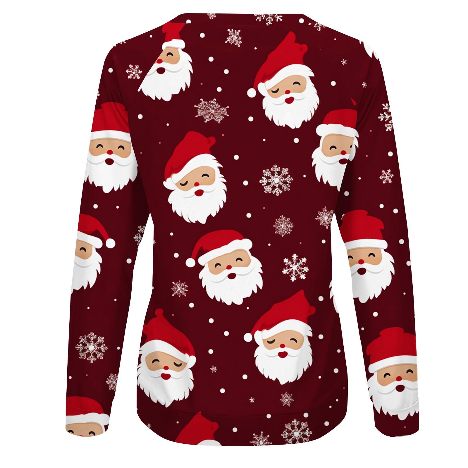Женская повседневная мода с рождественским принтом и длинным рукавом с круглым вырезом — фото 5