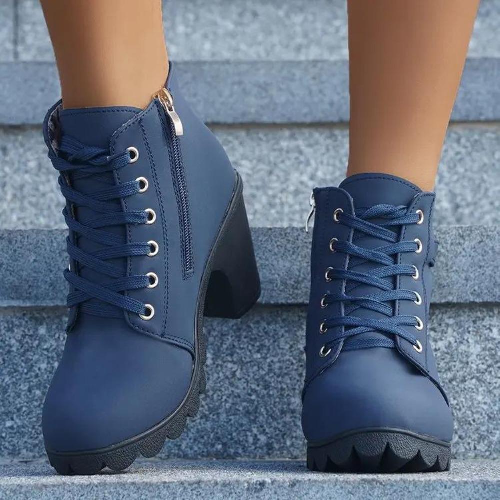 New Style Round Toe Thick Heel Lace Up Women's Boots Casual and Comfortable Thick Soled Riding Boots Shoes High