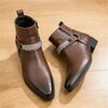 Winter Fashion New Men's Metal Chain Pointed Casual Chelsea Ankle Boot Male Black Brown Chelsea Leather Shoes Zapatos Hombre