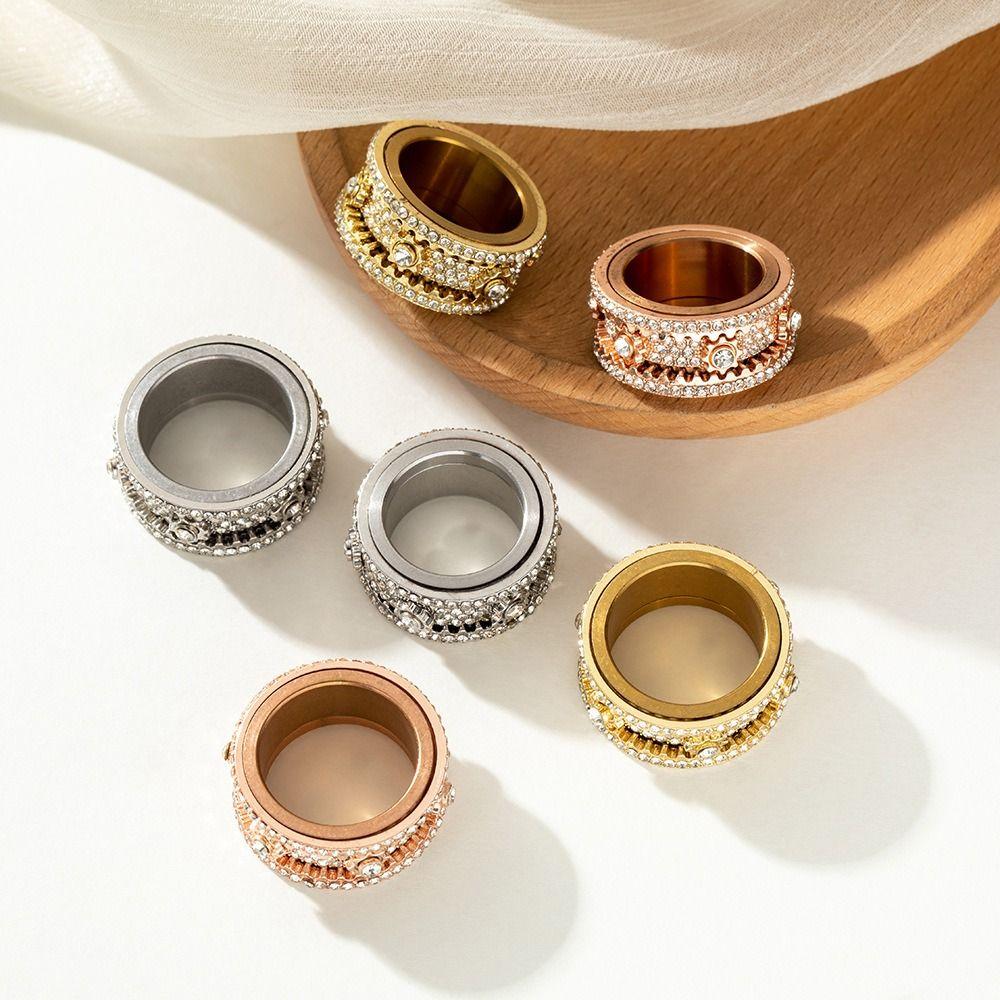 Stainless Steel Gear Ring Starry Sky Spinner Rings Fashionable Rotating Ring Rock Hip Hop