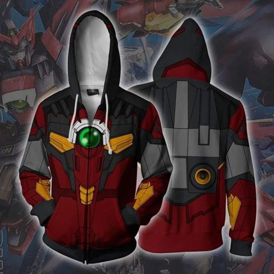 3D Printed Anime Hoodie with Mobile Suit Design - Japanese Anime Zipper Jacket