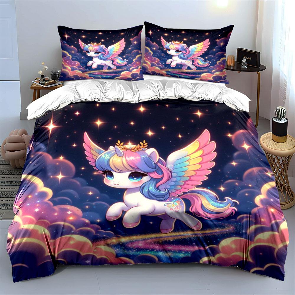 Dreamy Flying Little Unicorn Printed Duvet Cover Set1 Duvet Cover+2 Pillowcasemulti Size Bedroom Bedding Decor Luxury Gifts
