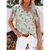 Women V Neck Printed Short Sleeve Loose Casual Pullover Blouse Top