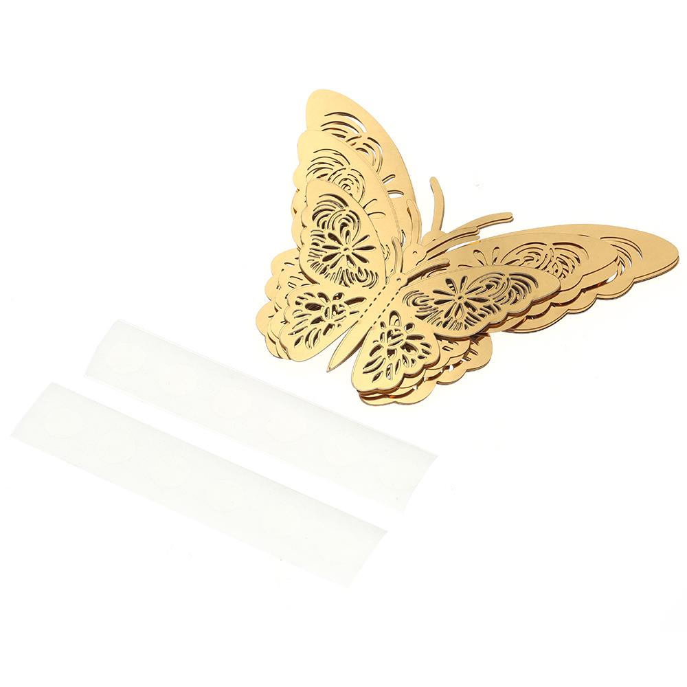 12pcs/set Vivid 3D Butterfly Wall Stickers Removable Mural Stickers DIY Art Wall Decals Decor with Glue for Bedroom Wedding Party--Gold