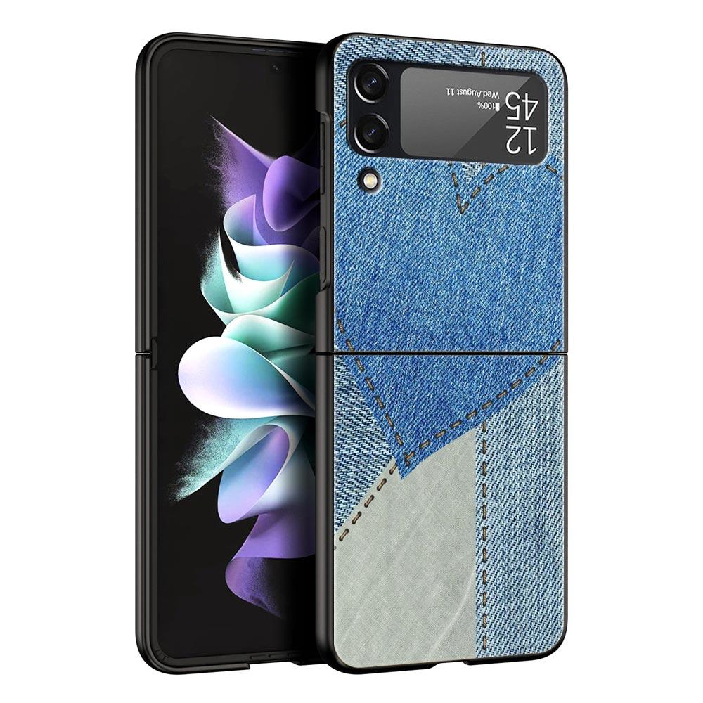 Leather Cloth Pattern Hard PC Phone Case For Samsung Galaxy Z Flip 7 6 5 4 Black Cover For Galaxy Z Flip 3 Foldable Fundas Shell