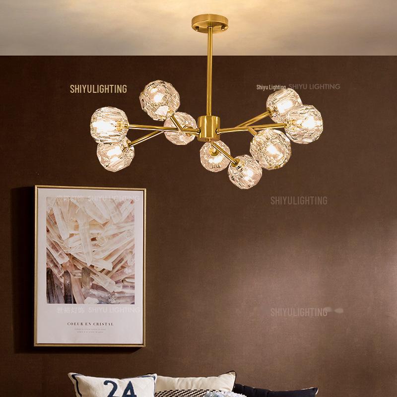 Nordic Post-Modern Copper Crystal Chandelier for Living Room or Bedroom