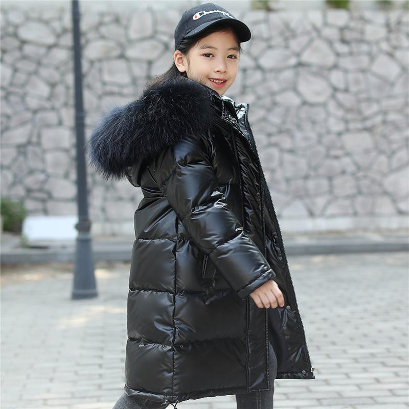 New Children's Down Jacket Girls Medium and Long Boys Thickened Large Fur Collar Medium and Large Children's Clothing Winter Coat Leave-in