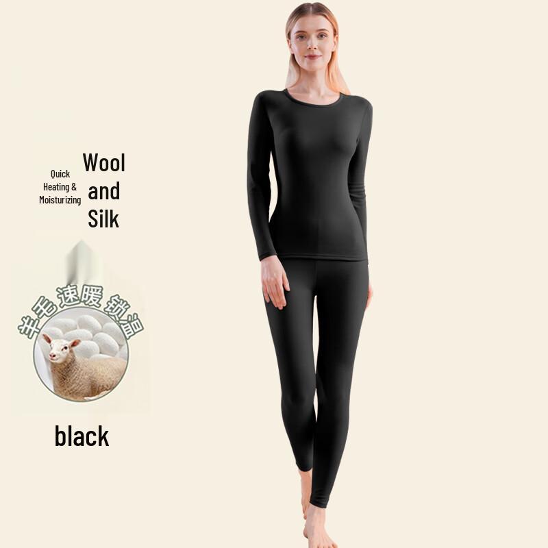 ROMON Women's 10A Antibacterial Wool Silk Thick Thermal Underwear Set