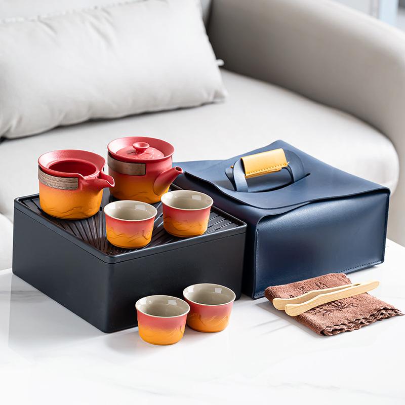 Portable Tea Set Car Express Cup Activity Gradual Change Dry Landscape Set Retro Light Luxury Travel Outdoor Teapot