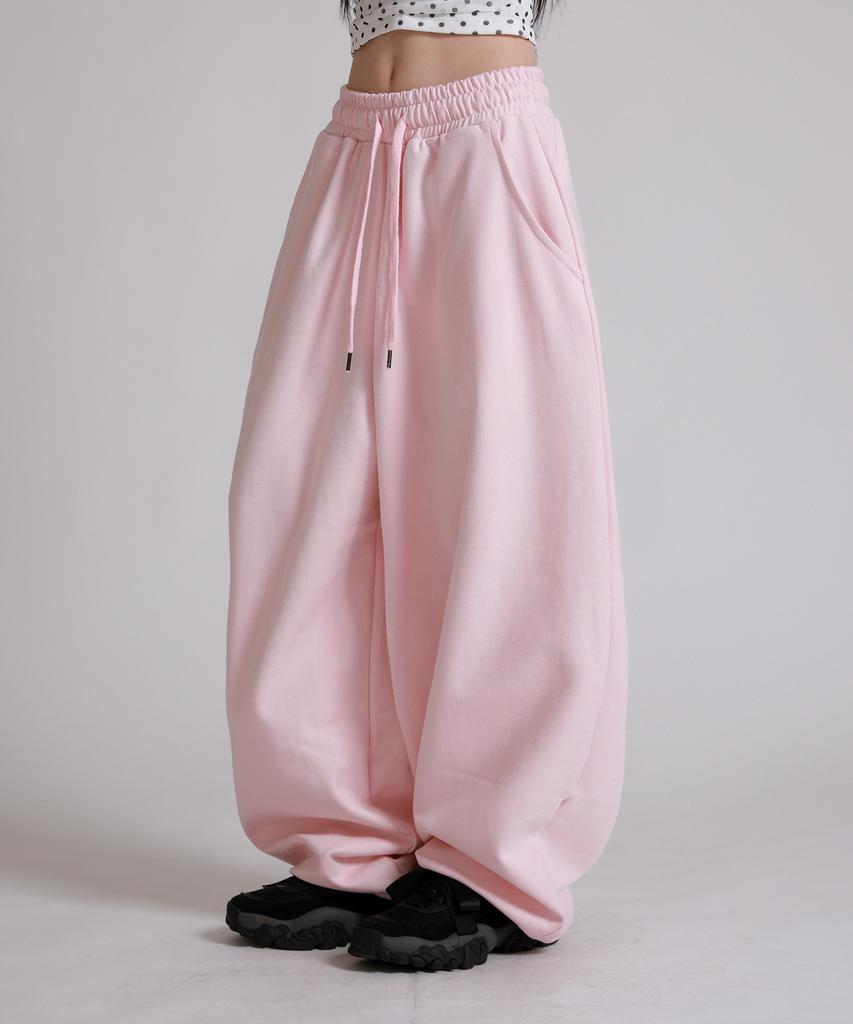LIKE THE MOST Curved Suede Wide Training Pants_Pink