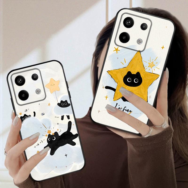 Cartoon Moon Cat For Redmi Note 9 9S 10 11 12 12S 13 Pro Plus 5G India 14 Pro 4G Global 14S 13C 14C silicone soft phone case