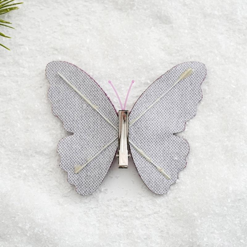 Pack Of 3 Double Layer Butterfly Christmas Tree Clip Accessory Elegant Fabric Ornament For Holiday Decorations