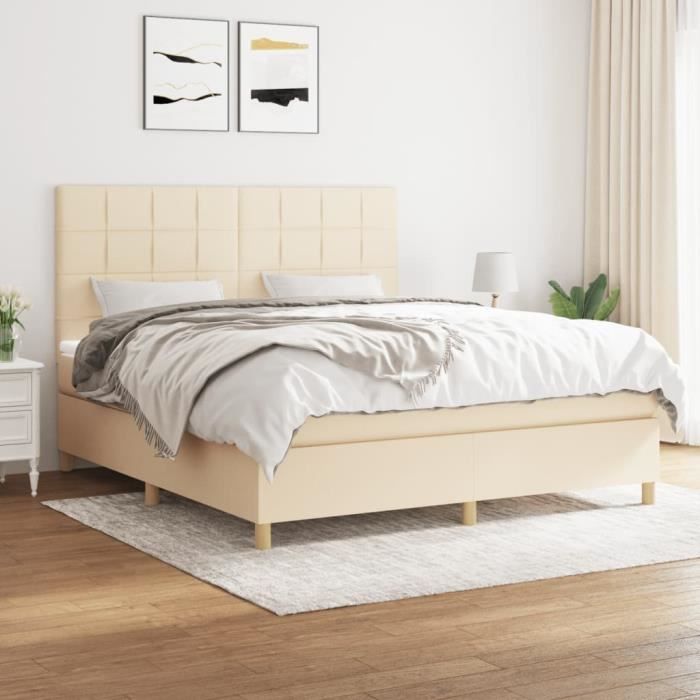 3142350 vidaXL Divan Bed with Mattress Cream 160x200 Cm Fabric