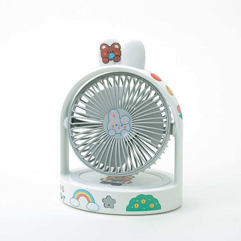 2023 New Summer Cute Pet Bunny Ear Desktop Usb Mini Student Portable Diy Fan With Plastic Blades Pink