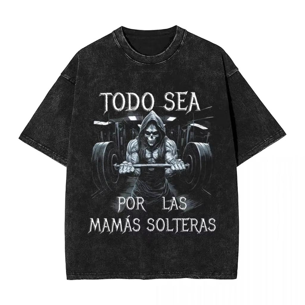 Gym Skull Print Washed T-Shirt Fashion Cool To-Do Sea Por Las Senoras Summer T-Shirt Aesthetics Simple Casual Gothic Top