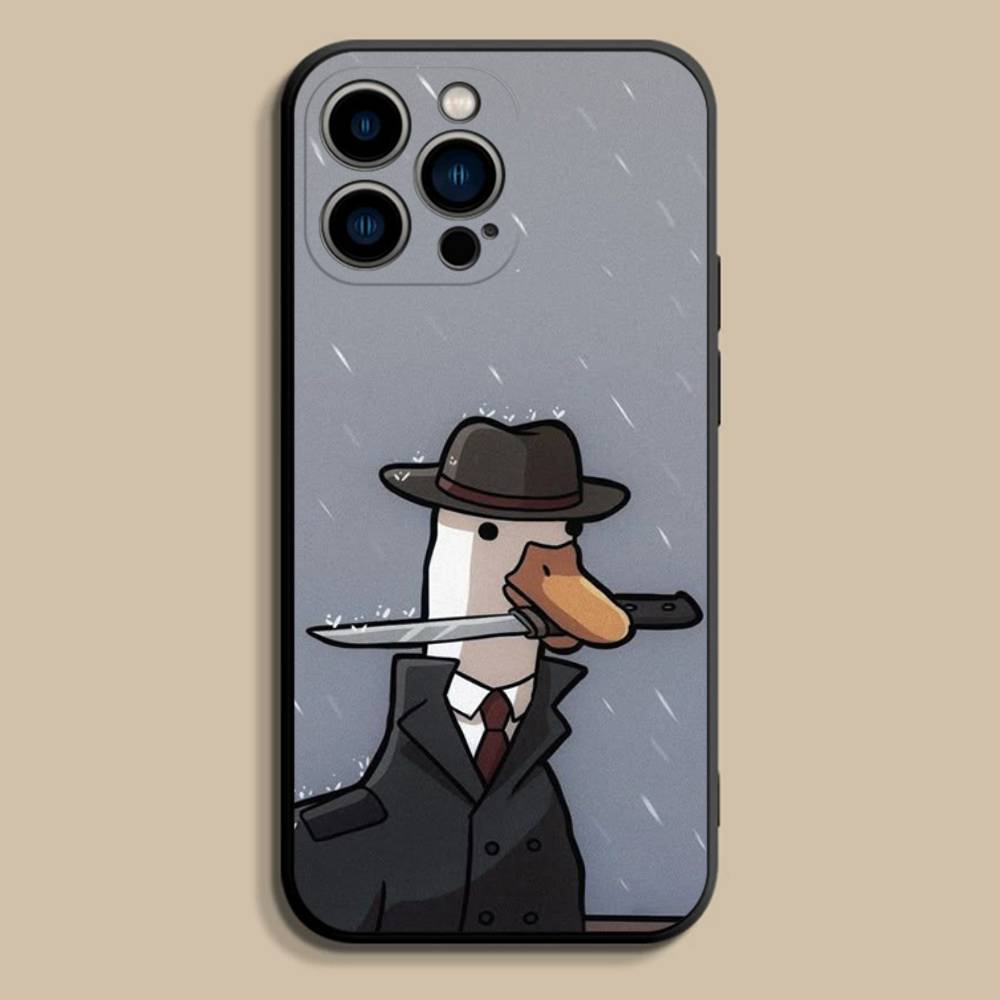 Funny D-Duck Cartoon Phone Case For iPhone 17,16,15,14,13,12,11,Pro,Max,Plus,E,SE4,Air,Mini Black Precise Hole Matching