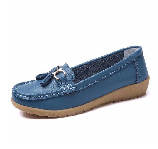 Spring Mother Shoes Single Shoes Hair Women Flat Bottom Women Doudou Flat Heel Leather Shoes Large Size Women'S Shoes