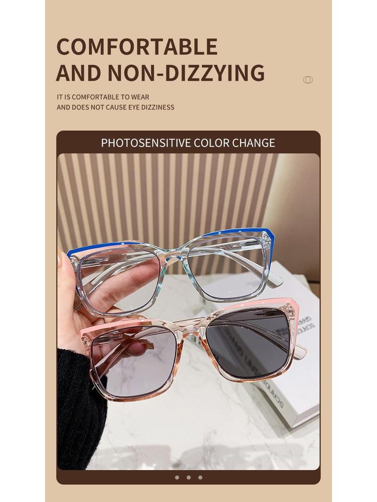 Damenmode Quadratischer Rahmen Photochrome Multifokale Lesebrille für Weit- und Nahsicht