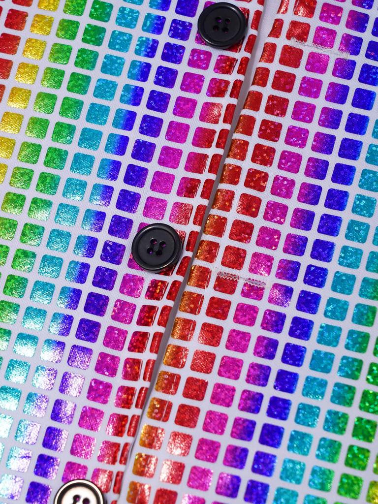 Costume da Performance Teatrale per Danza Ragazzi Ragazze Scollo a V Senza Maniche Orlo Asimmetrico Bottone Gilet a Quadri Metallico