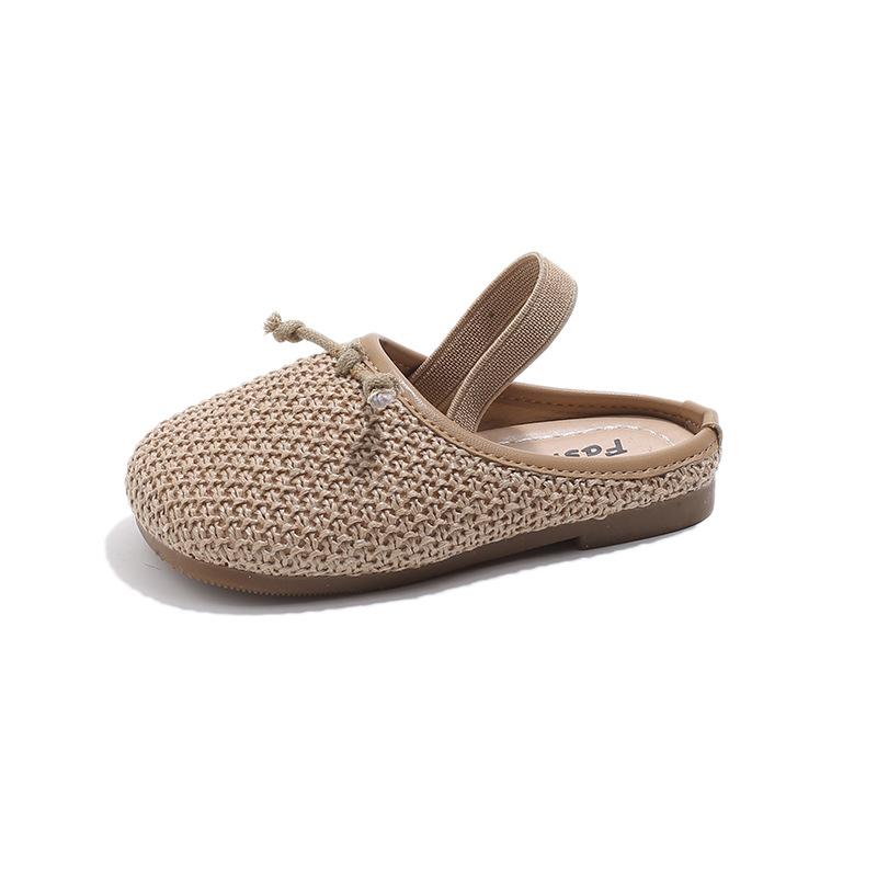 Sandalias Tejidas de Verano para Niños Zapatos de Princesa con Lazo para Niñas Versátiles de Doble Uso Chanclas Frescas Elegantes Ligeras Cómodas Zapatos para Niños